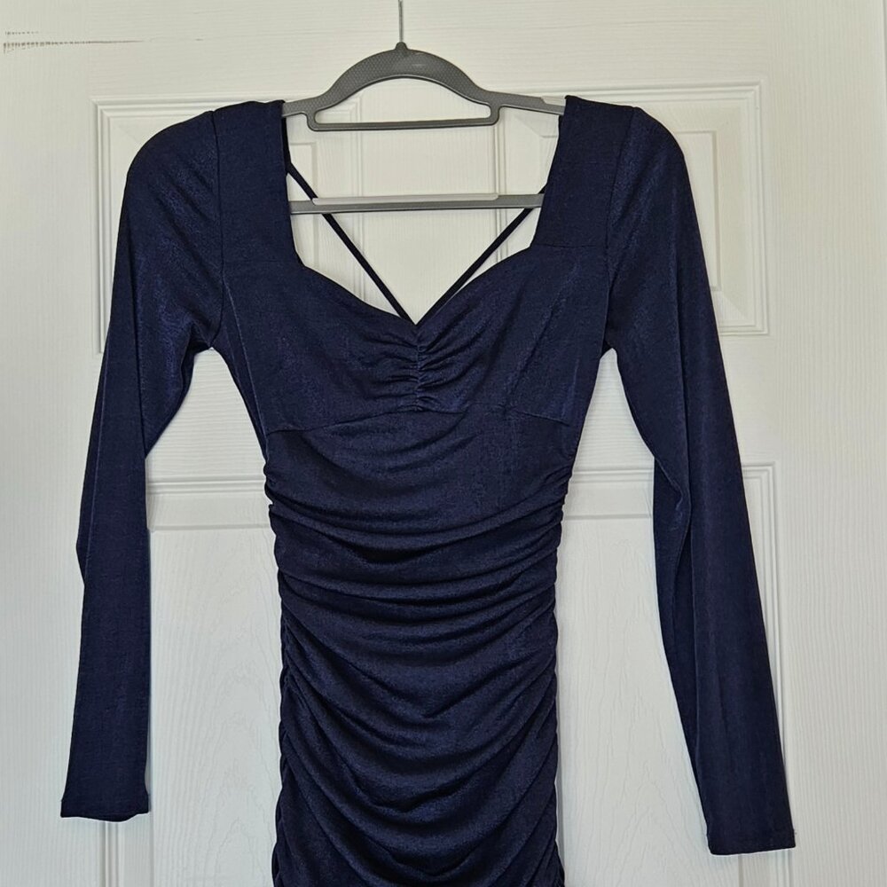 BCX Dress Navy Ruched Mini Dress – Size Small